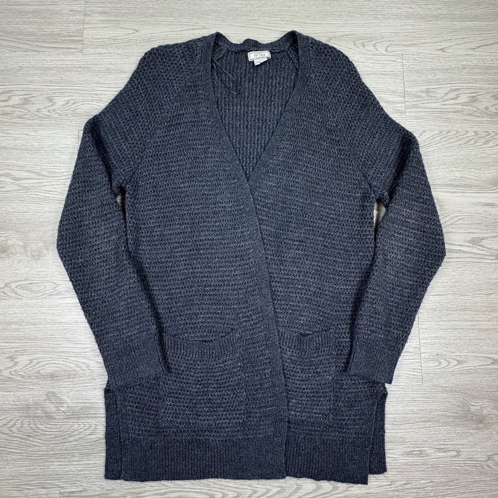 Fat Face Women Cardigan Sweater‎ Charcoal Gray Size 8 Open Front Knit Pockets